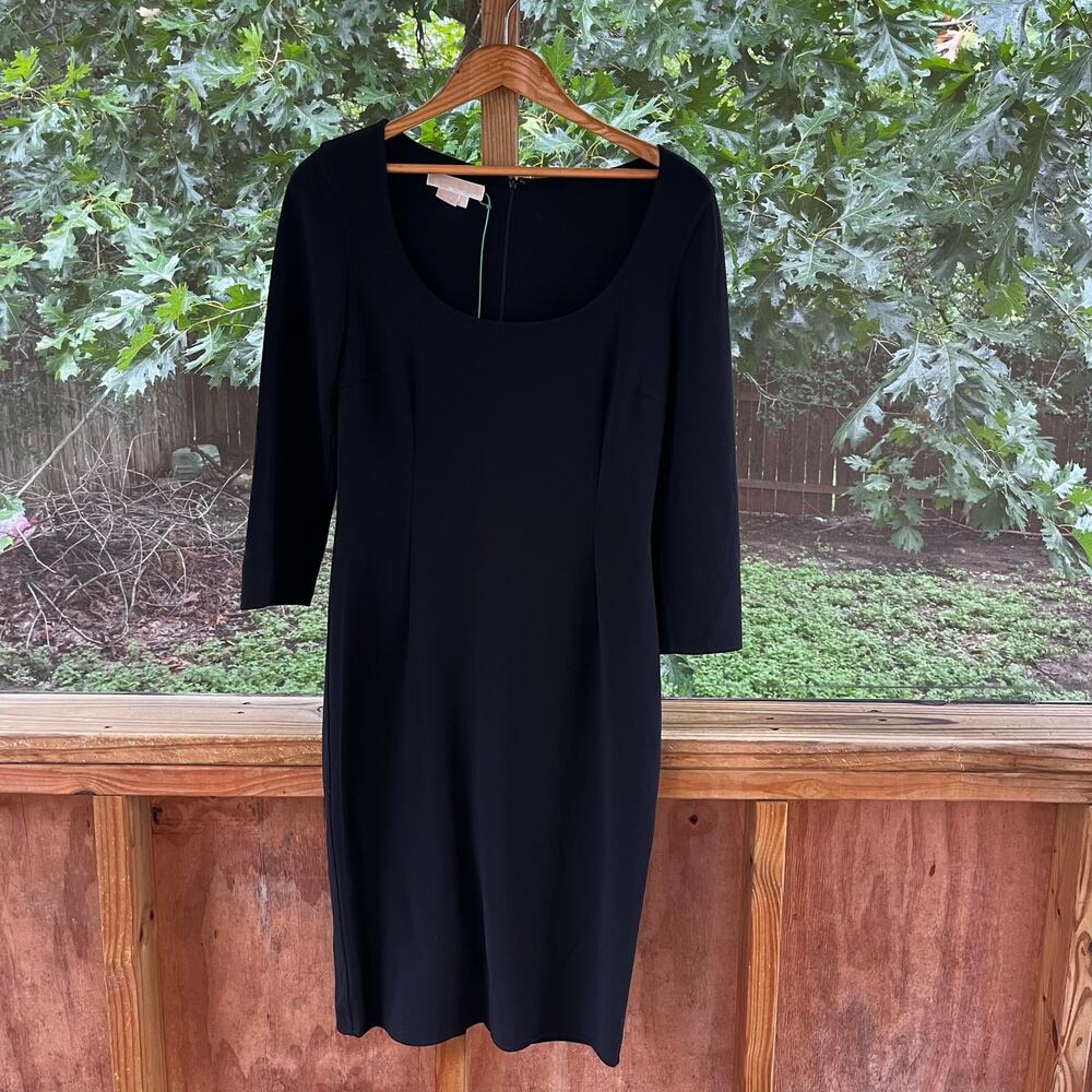Michael Kors Women's Black Wool Knit Scoop Neck Midi Dress Size 8